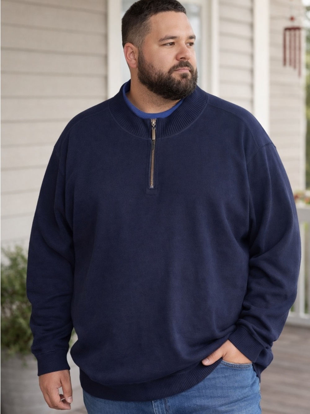 Foundry men's 3XLT Cotton Quarter Zip Pullover Navy Big Tall Sweater Casual